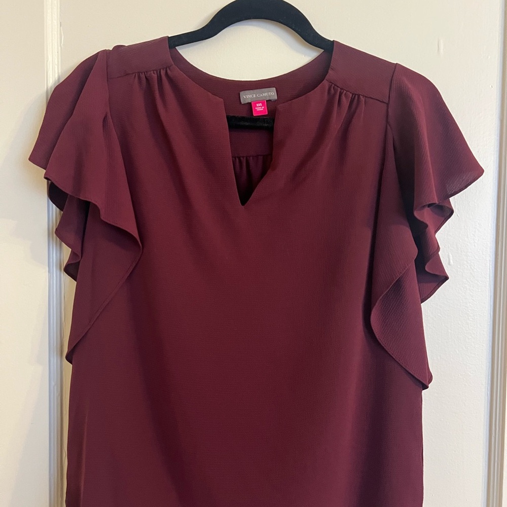 Vince Camuto Deep Red Ruffle Sleeve Blouse